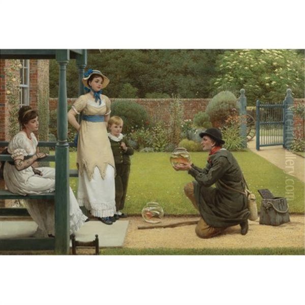 The Goldfish Seller Oil Painting by George Dunlop, R.A., Leslie