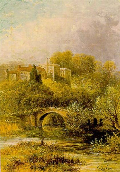 River Landscape With Figures And Manor Beyond Oil Painting by George Dunlop, R.A., Leslie
