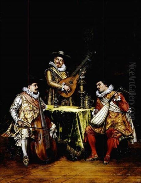 A Musical Gathering Oil Painting by Adolphe Alexandre Lesrel