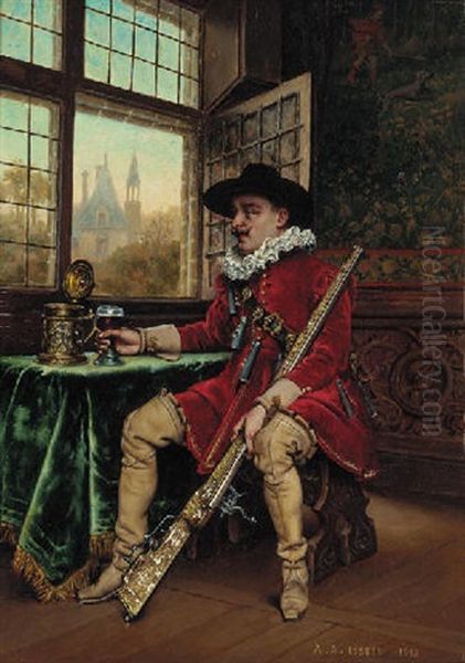 A Pensive Moment Oil Painting by Adolphe Alexandre Lesrel