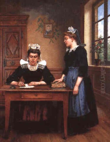 La Lettre Au Soldat Oil Painting by Adolphe Alexandre Lesrel