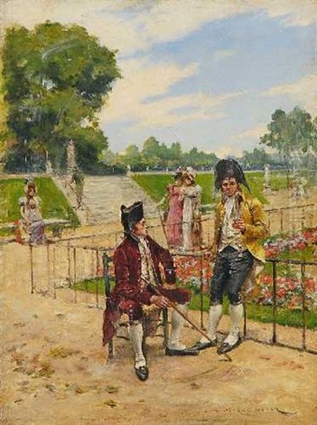 Spazierganger Im Jardin Du Luxembourg In Paris Oil Painting by Henri Victor Lesur