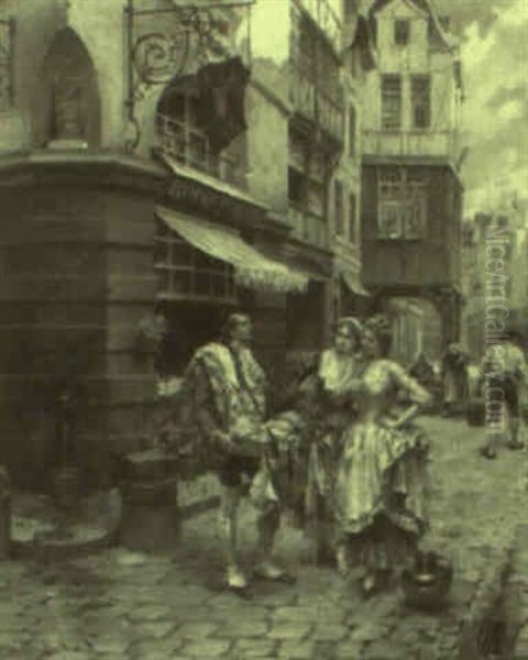 Street Vendor Oil Painting by Henri Victor Lesur