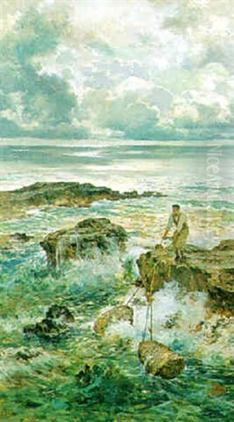 Pescatore Sugli Scogli Oil Painting by Antonino Leto