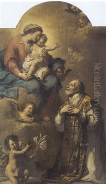 San Filippo Neri Che Adora La Vergine Col Bambino Oil Painting by Bartolomeo Letterini