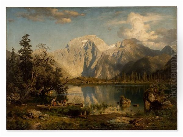 Mountain Scenery Oil Painting by August Wilhelm Leu