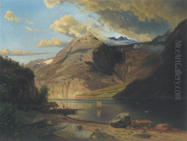 Ein Bergsee Oil Painting by August Wilhelm Leu