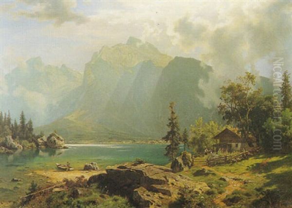 Am Alpensee Oil Painting by August Wilhelm Leu