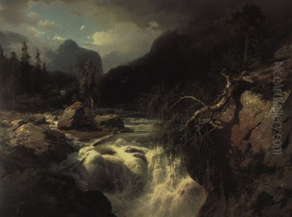 Tosender Wildbach Oil Painting by August Wilhelm Leu