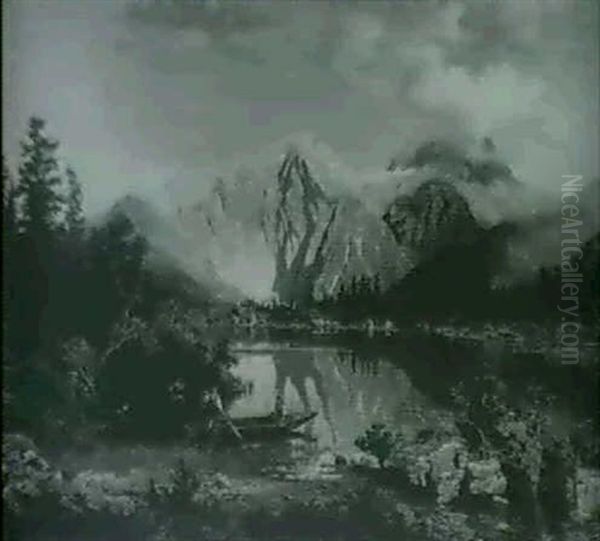 Gebirgssee Oil Painting by August Wilhelm Leu