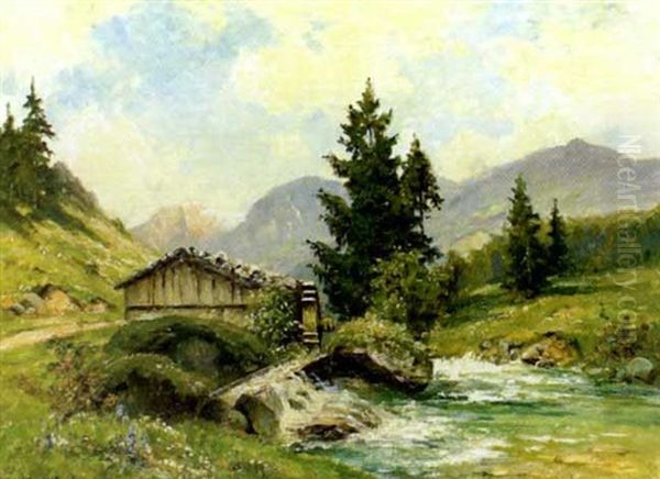 Alte Muhle Im Berchtesgadener Land Oil Painting by Oskar Leu