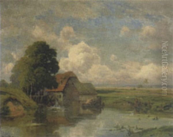 Landschaft Mit Gehoft Oil Painting by Oskar Leu