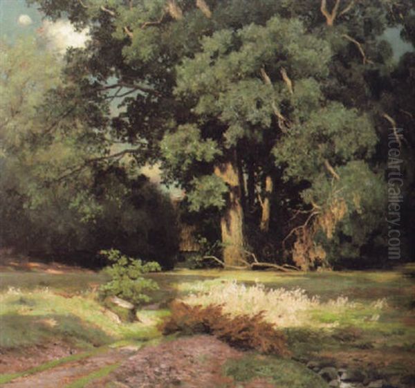 Besonnte Lichtung An Einem Prachtvollen Sommertag Oil Painting by Oskar Leu