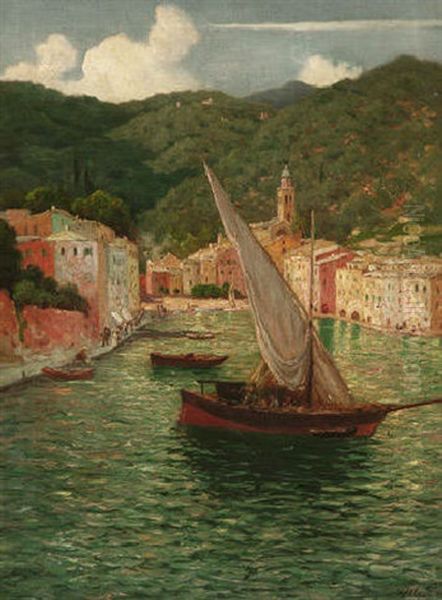 Im Hafen Von Portofino Oil Painting by Otto-Friedrich Leu