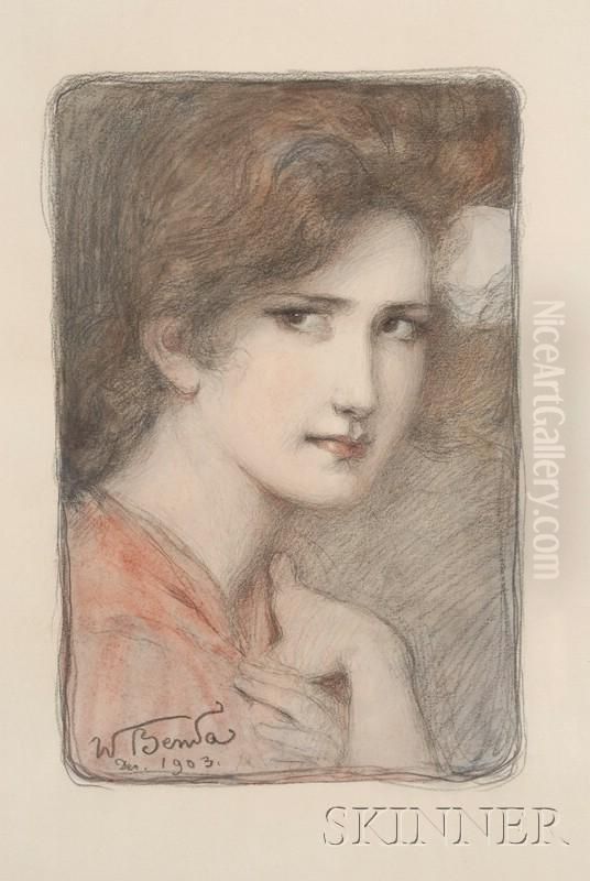 Portrait Of A Brunette Beauty Oil Painting by Wladyslaw Theodor Benda