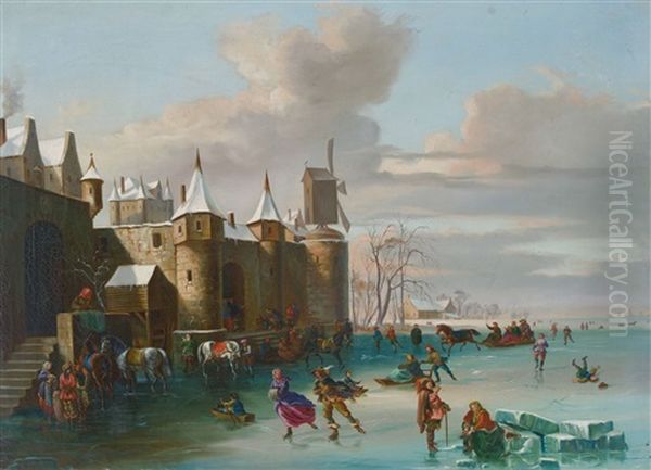 Eisvergnugen Vor Der Burg Oil Painting by Franz Wilhelm Leuteritz