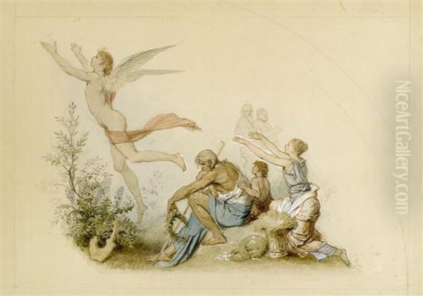 Design For A Fresco With Apollo In Flight Oil Painting by Eduard (Julius Friedrich) Bendemann