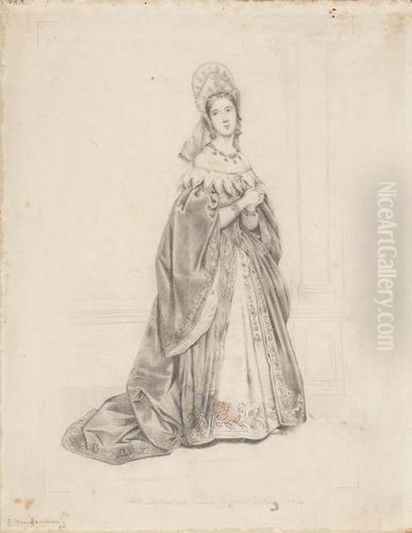 Mademoiselle Tudolini Als Jeanne Seymour Oil Painting by Eduard (Julius Friedrich) Bendemann