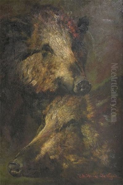 Les Sangliers Oil Painting by Theodore Levigne