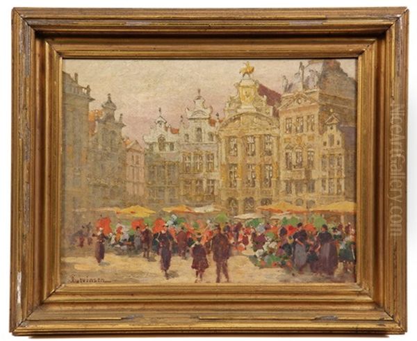 Grand Place A Bruxelles Oil Painting by Sophus Theobald Levinsen