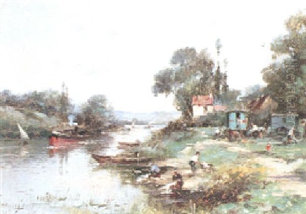 Un Apres-midi De Travail A La Riviere Oil Painting by Maurice Levis