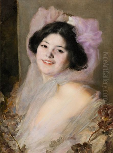 Dame In Rosa Oil Painting by Max Levis