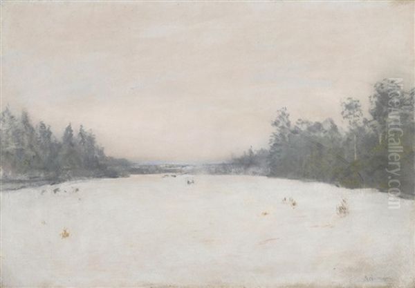 Snow-covered Meadow Oil Painting by Isaak Ilyich Levitan