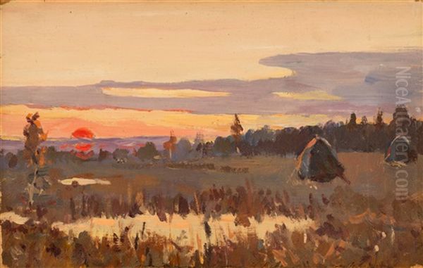 Sunset Oil Painting by Isaak Ilyich Levitan