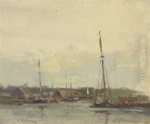 Boats On The Volga Oil Painting by Isaak Ilyich Levitan