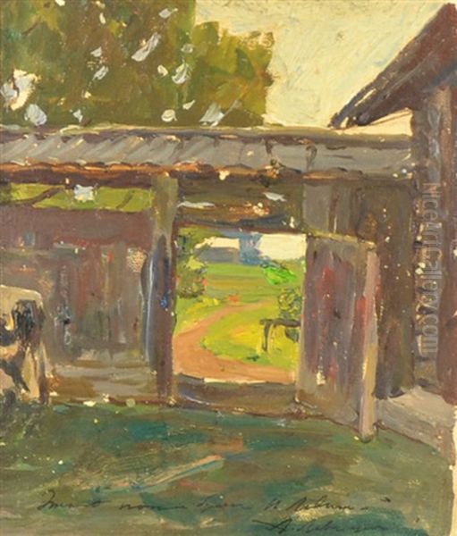 The Farmyard Gate Oil Painting by Isaak Ilyich Levitan