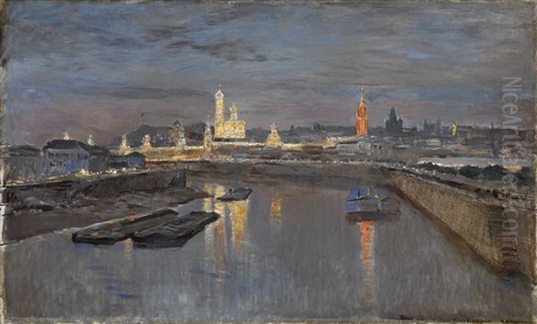 The Illumination Of The Moscow Kremlin Dedicated To The Coronation Of Nicholas Ii, 18 May Oil Painting by Isaak Ilyich Levitan