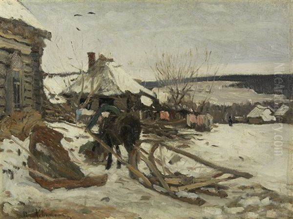 Horse-drawn Sled In The Winter Oil Painting by Isaak Ilyich Levitan