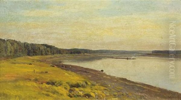 By The River Oil Painting by Isaak Ilyich Levitan