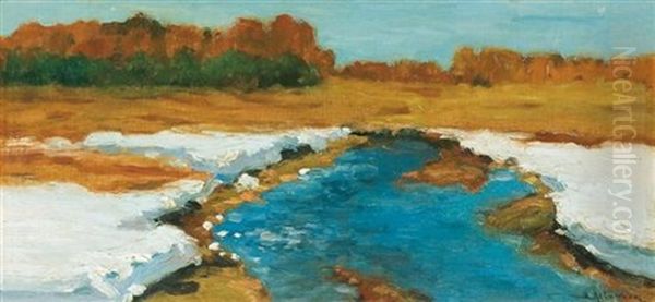 Spring, Last Snow (study) Oil Painting by Isaak Ilyich Levitan