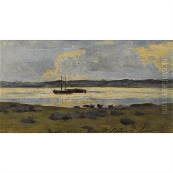 Boats On A Lake Oil Painting by Isaak Ilyich Levitan