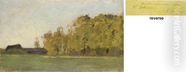 Buildings On A Forest's Edge Oil Painting by Isaak Ilyich Levitan