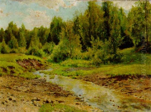 A Tranquil River Landscape Oil Painting by Isaak Ilyich Levitan