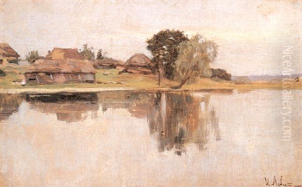 Huts By The Water Oil Painting by Isaak Ilyich Levitan