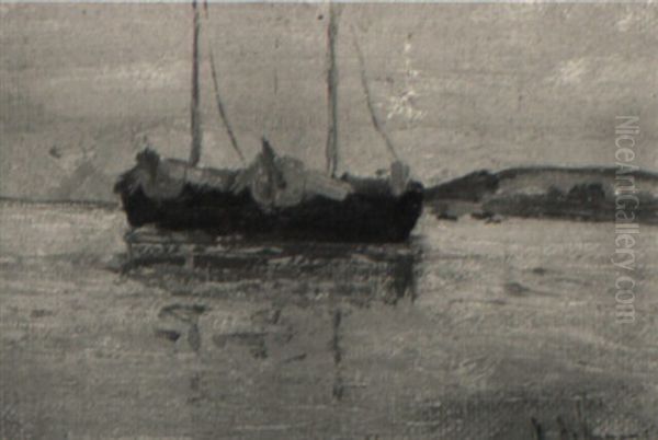 Bucht Mit 2 Fischerbooten Im Dunstigen Morgenlicht Oil Painting by Isaak Ilyich Levitan