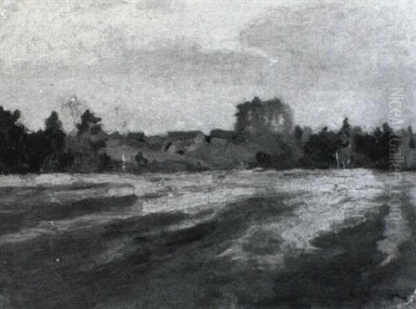 Field At Dusk, Town Beyond Oil Painting by Isaak Ilyich Levitan