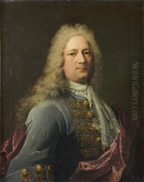 Portrait D'homme A L'habit Bleu Et A L'etole Mauve Oil Painting by Robert Levrac-Tournieres