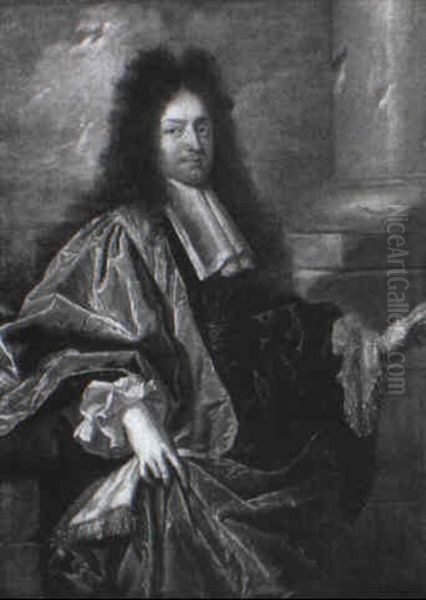 Portrait Of A Gentleman, In Black Robes And Red Cloak Oil Painting by Robert Levrac-Tournieres