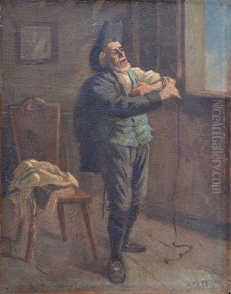 Homme Juif Posant Ses Phylacteres Oil Painting by Alphonse Levy