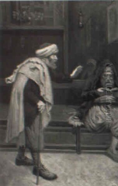 Personnages Dans La Synogogue De Djerba Oil Painting by Alphonse Levy