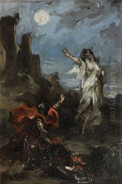 Clorinde Apparaissant Au Chevalier Tancrede (chant Xii 91) Oil Painting by Henri Leopold Levy