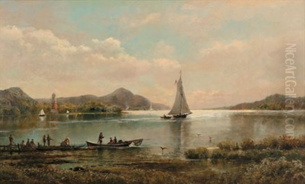 Fishing Boats On The Hudson Oil Painting by Edmund Darch Lewis