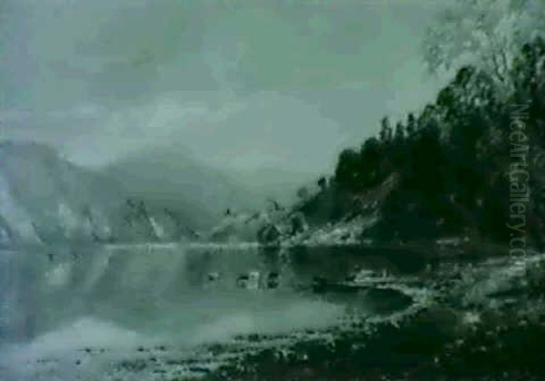 Valley Lake With Cows Oil Painting by Edmund Darch Lewis