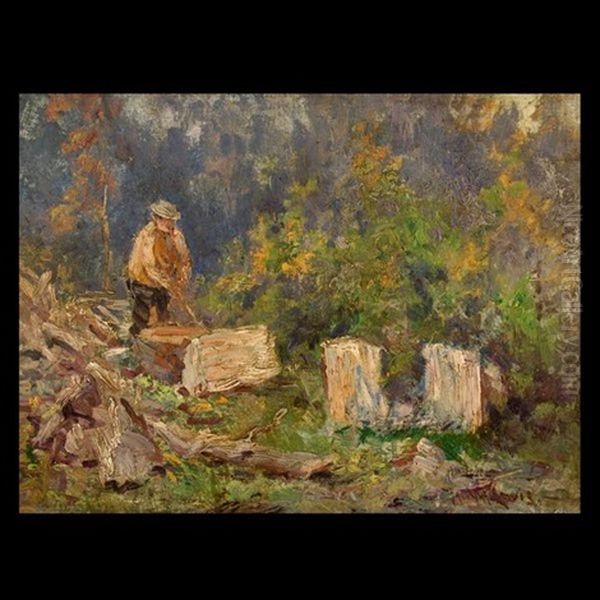 Chopping Wood Oil Painting by Mary Amanda Lewis
