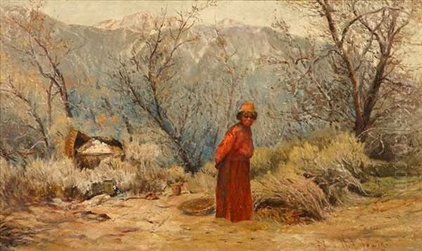 Indian Woman/basket Oil Painting by Mary Amanda Lewis