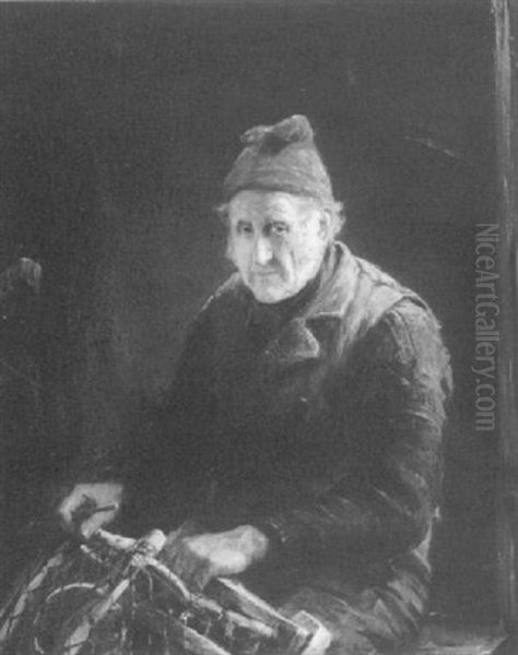 Mending The Basket Oil Painting by Otto Leyde